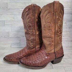 Larry Mahan Western Exotic Brown Caiman Belly Leather Cowboy Boots Men's 9 D